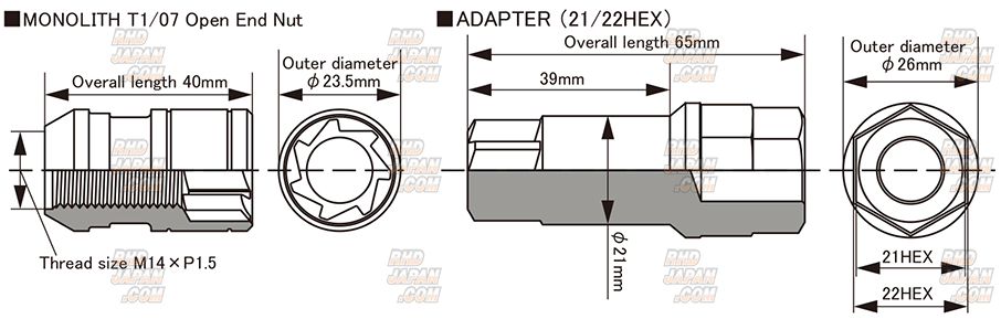 Kyo-Ei KICS Monolith T1/07 Open End Lug Nuts and Adapter Set